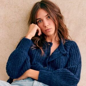 NWT Sézane Navy Alpaca Wool Emile Cardigan - Women’s XL